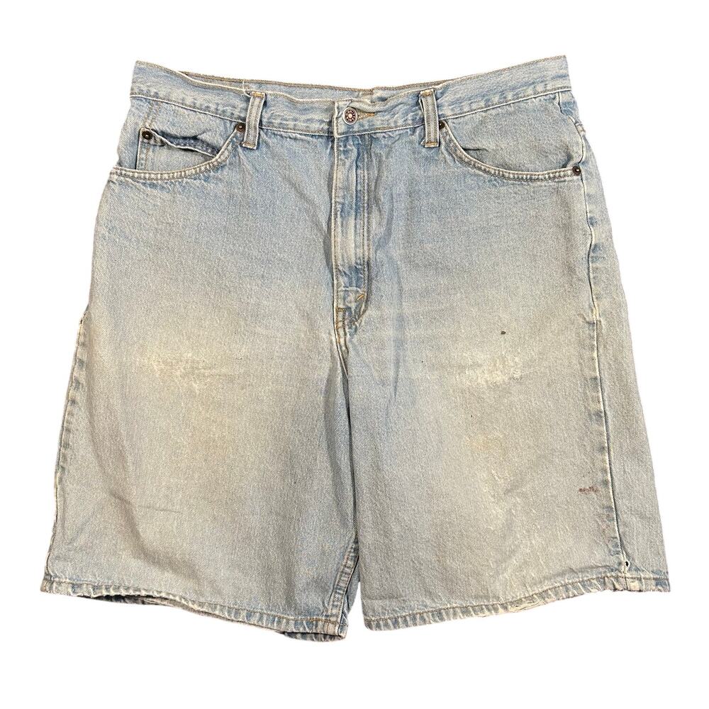 Vintage 90s Britannia Distressed Jean Dad Shorts Blue Faded Denim Mens 34 Waist
